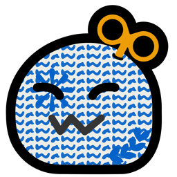 White neomoji with awa written all over it in a handwritten style font. It has a winding key on its head and some blue paint around its right eye and left side. It looks very pleased