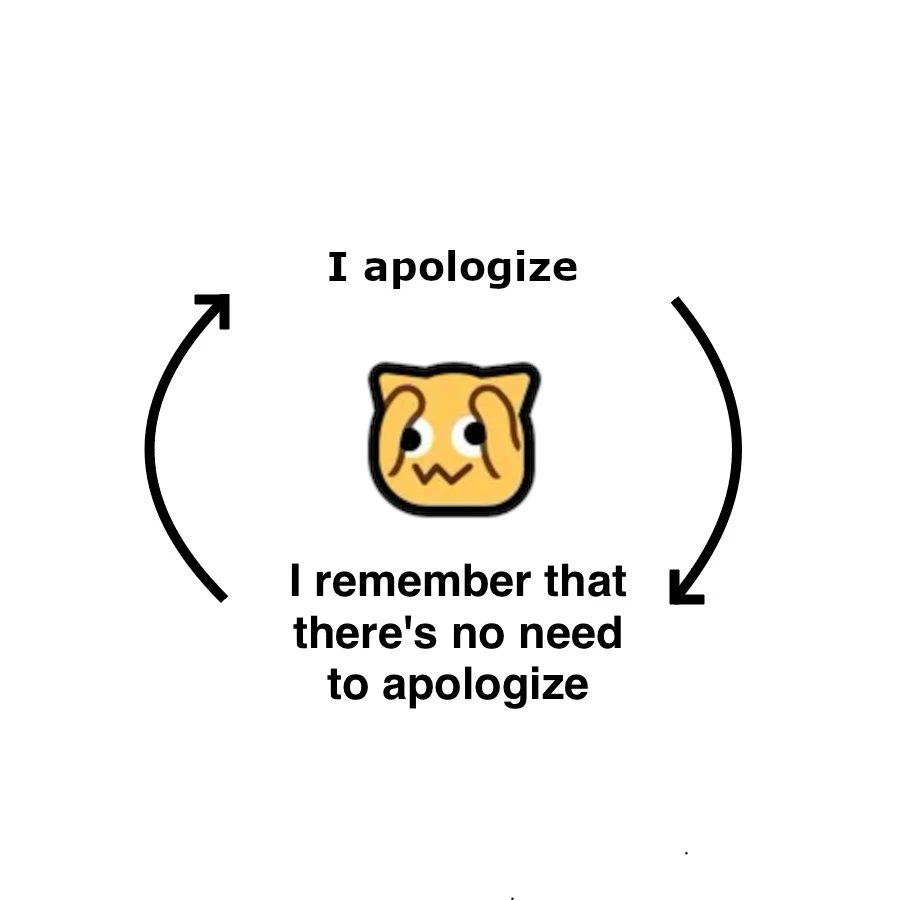 The same picture as above but with bottom text altered to: "I remember that there's no need to apologize".