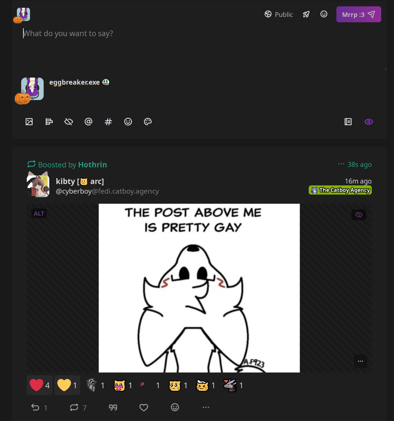 The post this is a reply to, with Sharkey's note editor directly above it and no posts between.